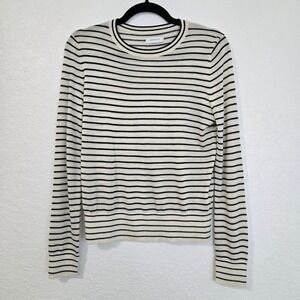 MADE FOR ITALIC Striped Long Sleeve Crew Neck Sweater Cream Navy Size M Cashmere